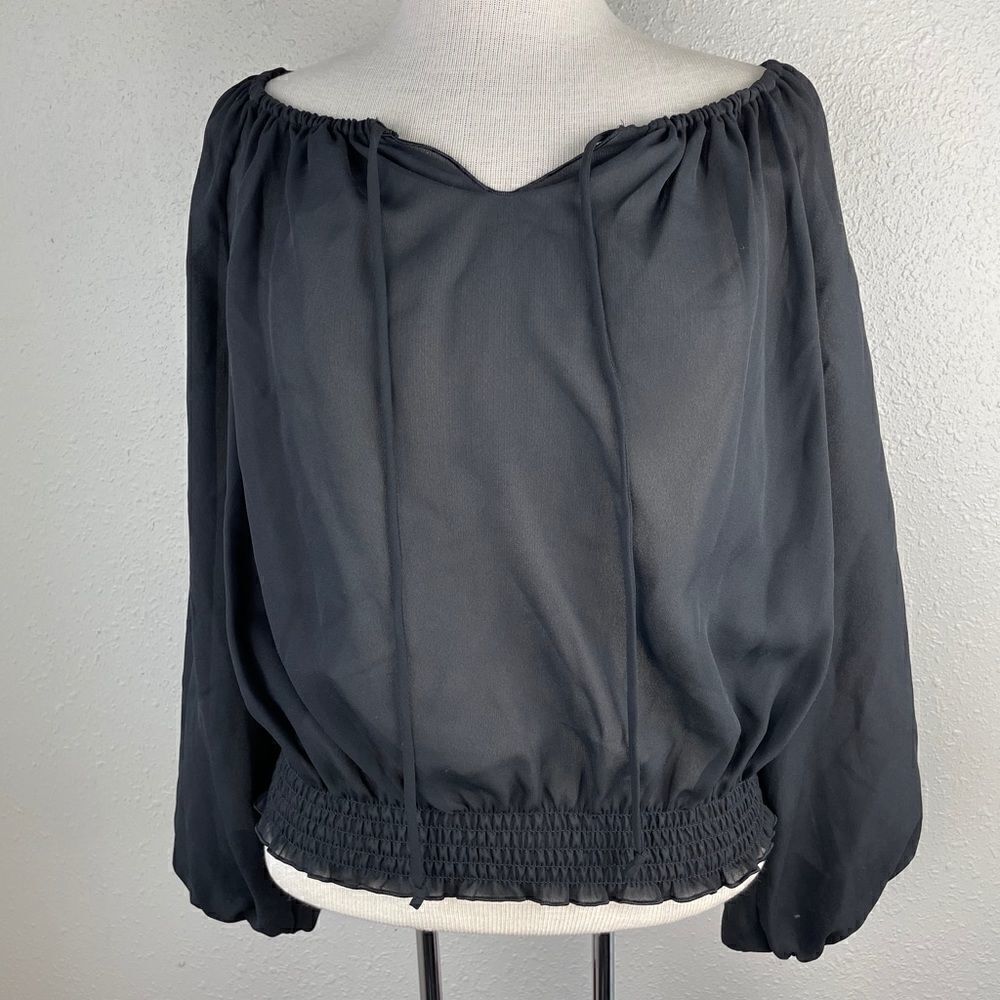AGB Sheer Black Cropped Blouse Top Size M EUC